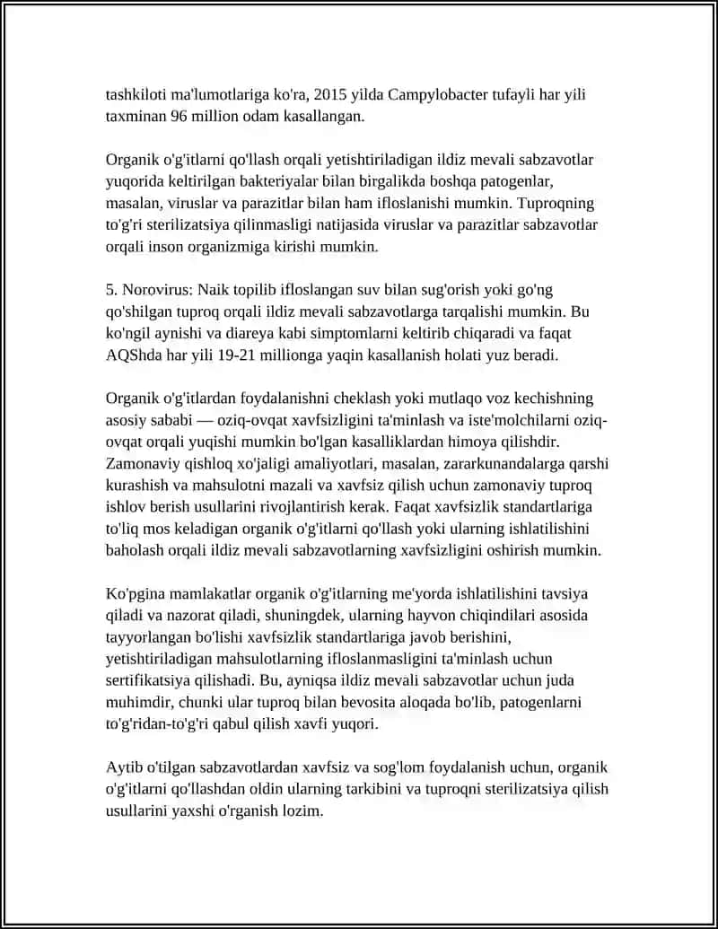 ILDIZ MEVALI SABZAVOTLAR YETISHTIRILADIGAN YERLARGA ORGANIK O'G'ITLARNI SOLINMASLIKBSABABLARI 4