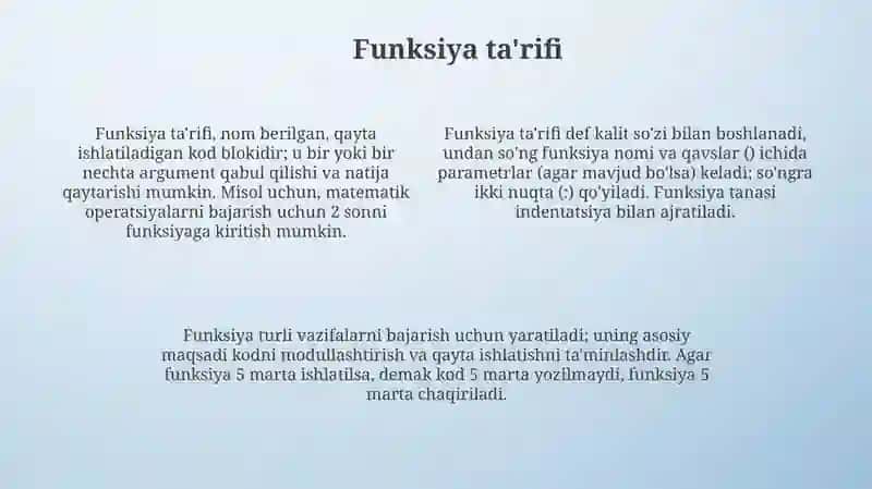 Python dasturlash tilida funksiya 4