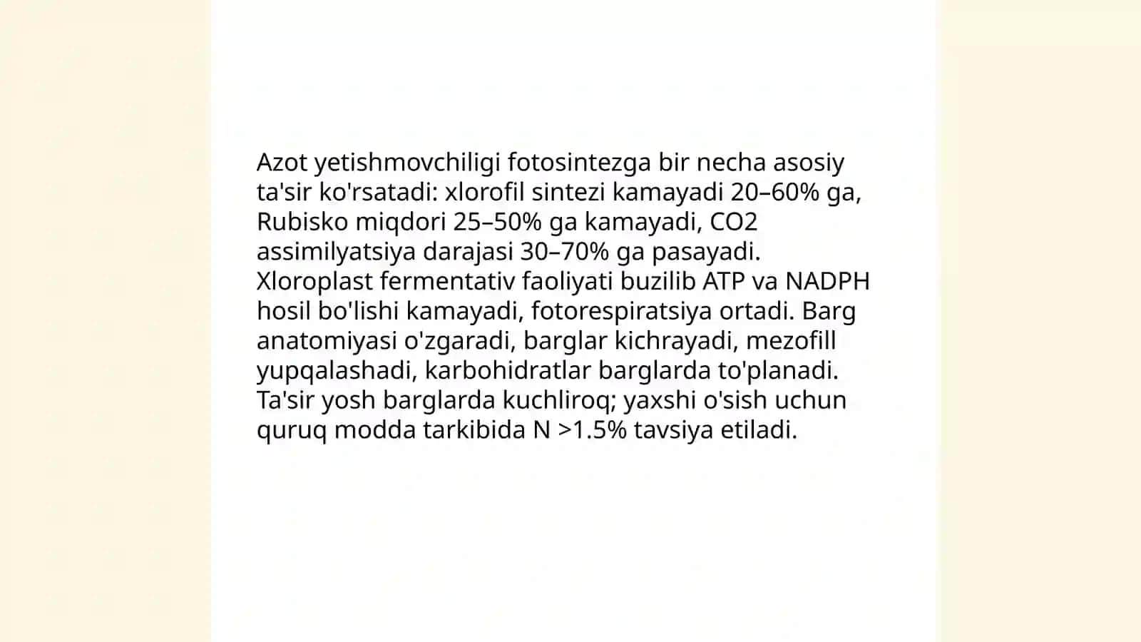 Azotning o'simliklarda modda almashishiga tasiri 4