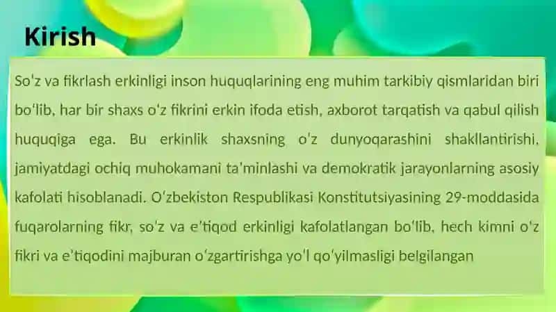 INSONNING SO‘Z VA FIKRLASH ERKINLIGI HUQUQINI ISTISNO QILADIGAN XOLATLAR. 4