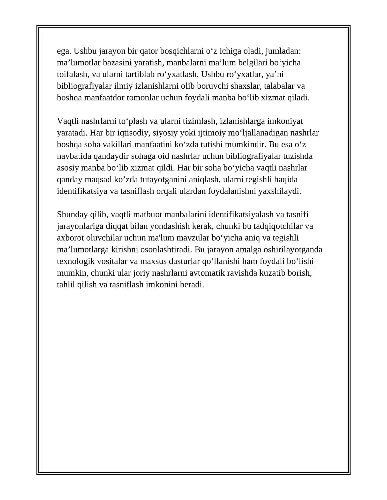 VAQTLI MATBUOTDA CHOP ETILGAN SOHAGA OID MANBALAMI BIBLIOGRAFIYALASH 4