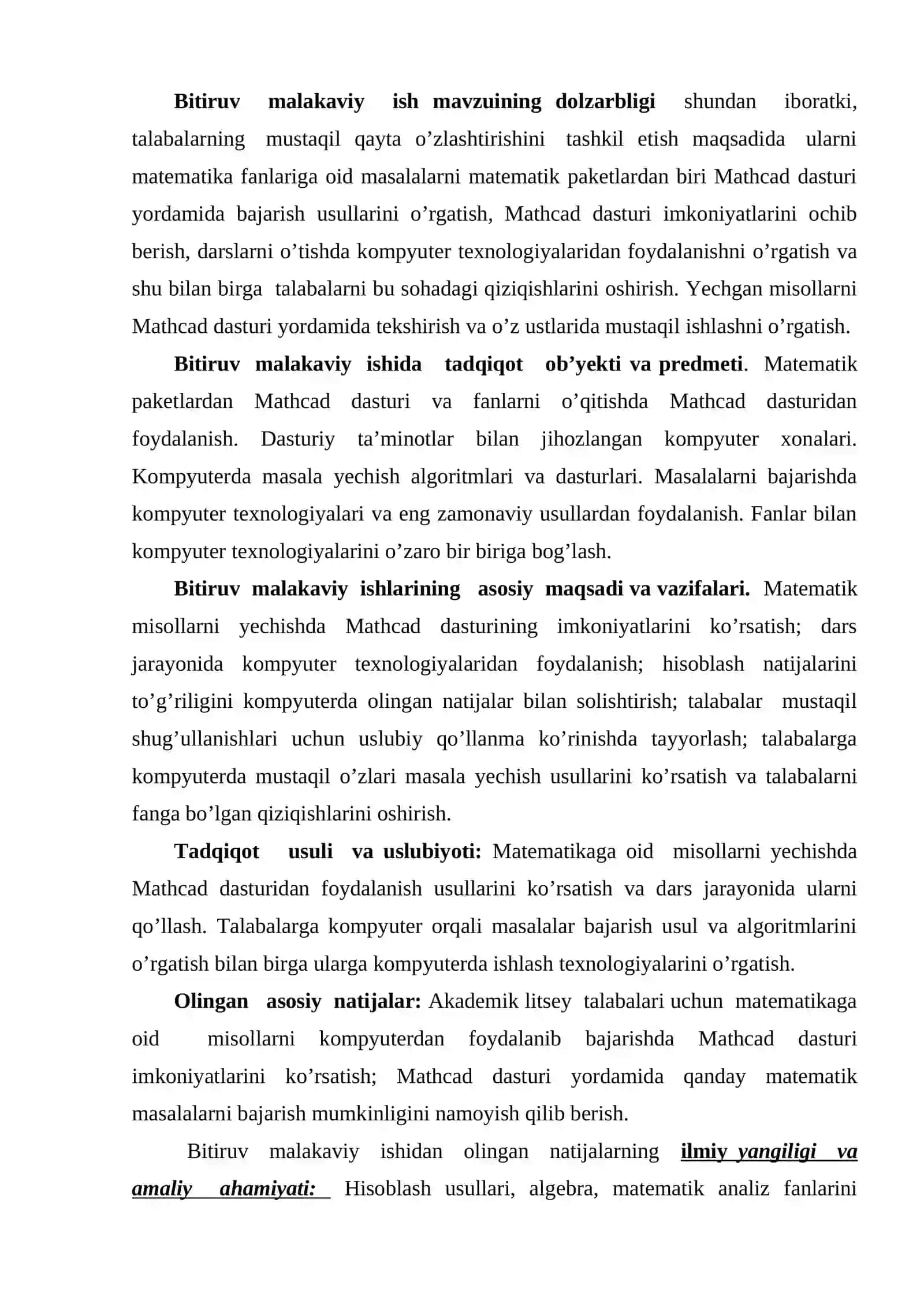 Akademik litseylarda MathCAD dasturi imkoniyatlaridan foydalanish 4