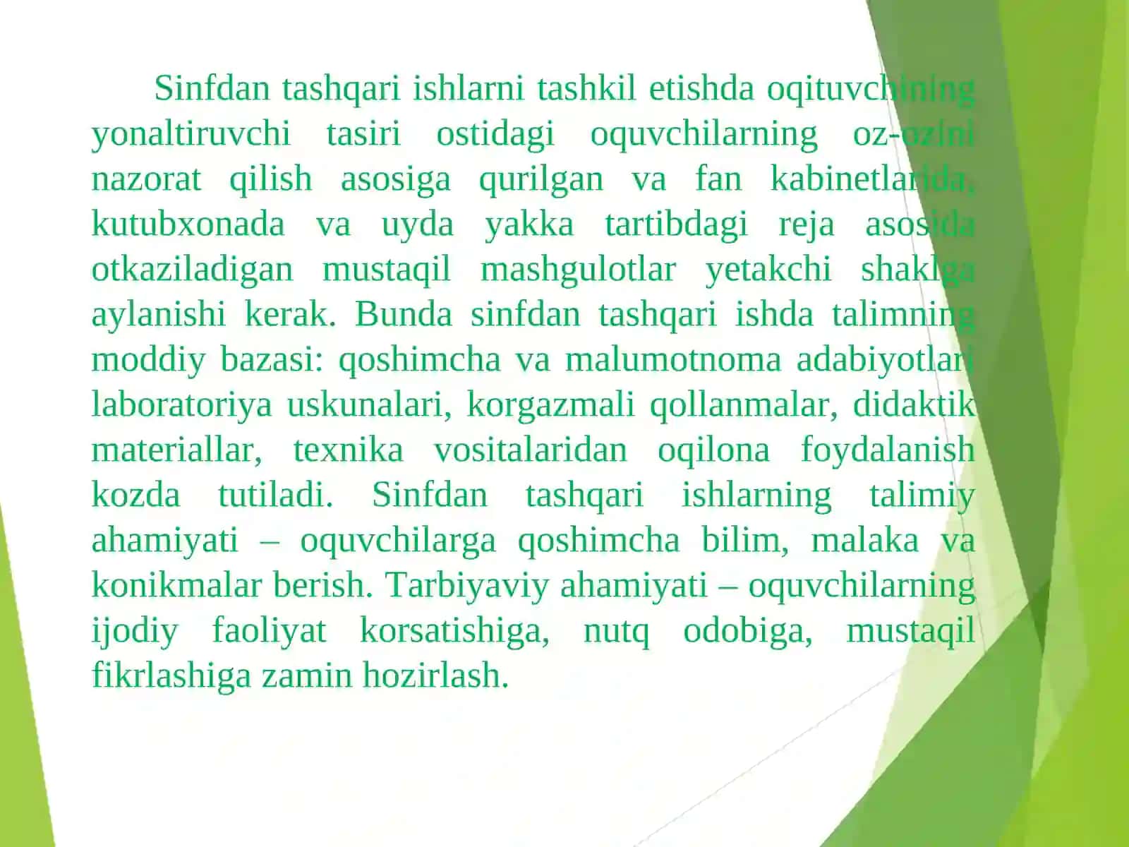 Boshlangich sinflarda sinfdan tashqari ishlarni tashkil etishning maqsad va vazifalari 4