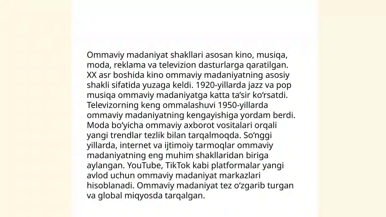 Ommaviy madaniyatning shakllanish tarixi va uning turlari 4