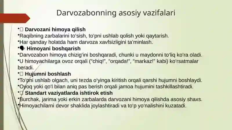 Darvozabon o‘yini texnikasi va taktikasi 4