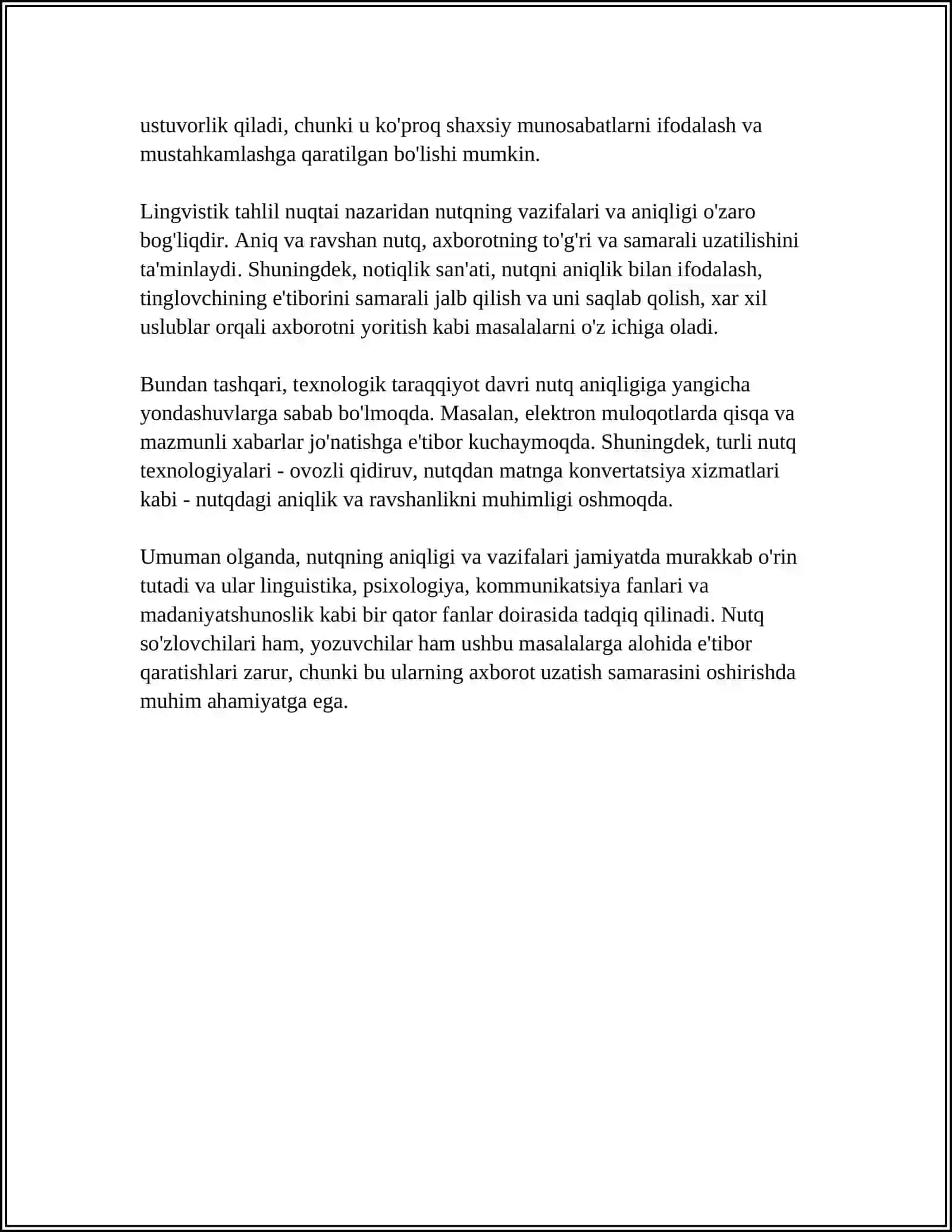 MUSTAQIL ISH: NUTQNING ANIQLIGI. NUTQNING ANIQLIGI VA BADIIY NUTQ. NUTQNING MANTIQIYLIGI 4