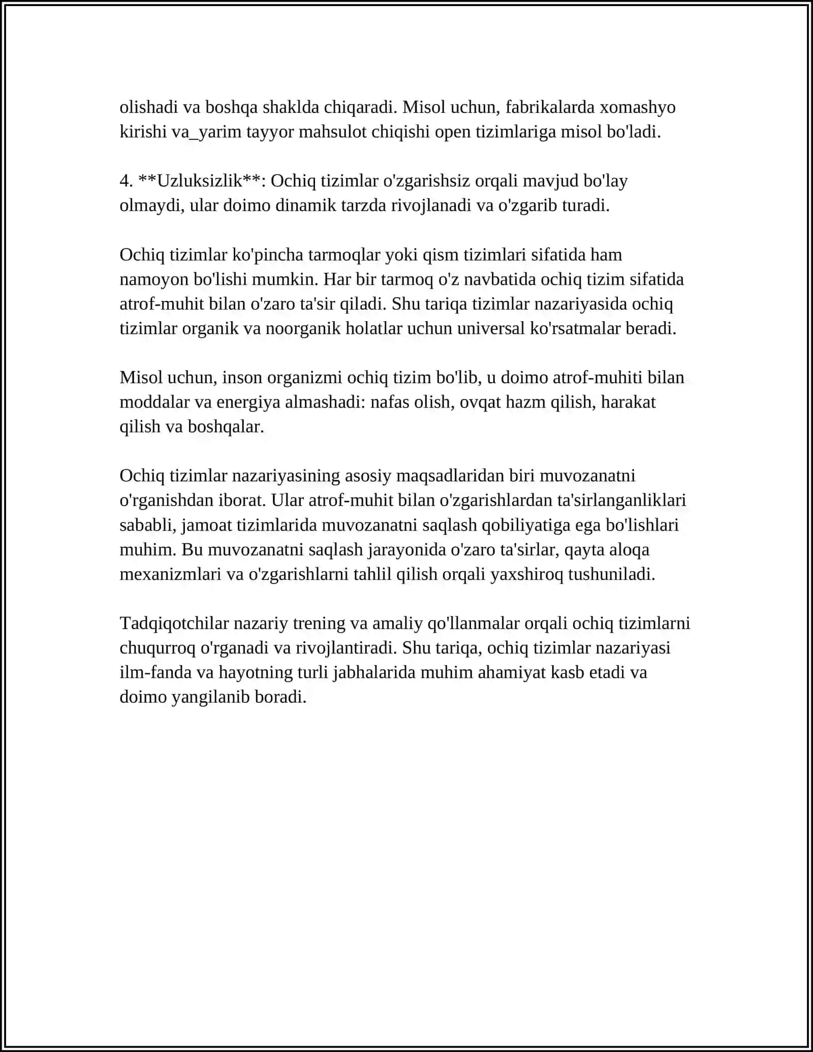OCHIQ TIZMLARDA ENTROPIYANING LOKAL KAMAYISHI. DISSIPATIV STRUKTURALARI 4