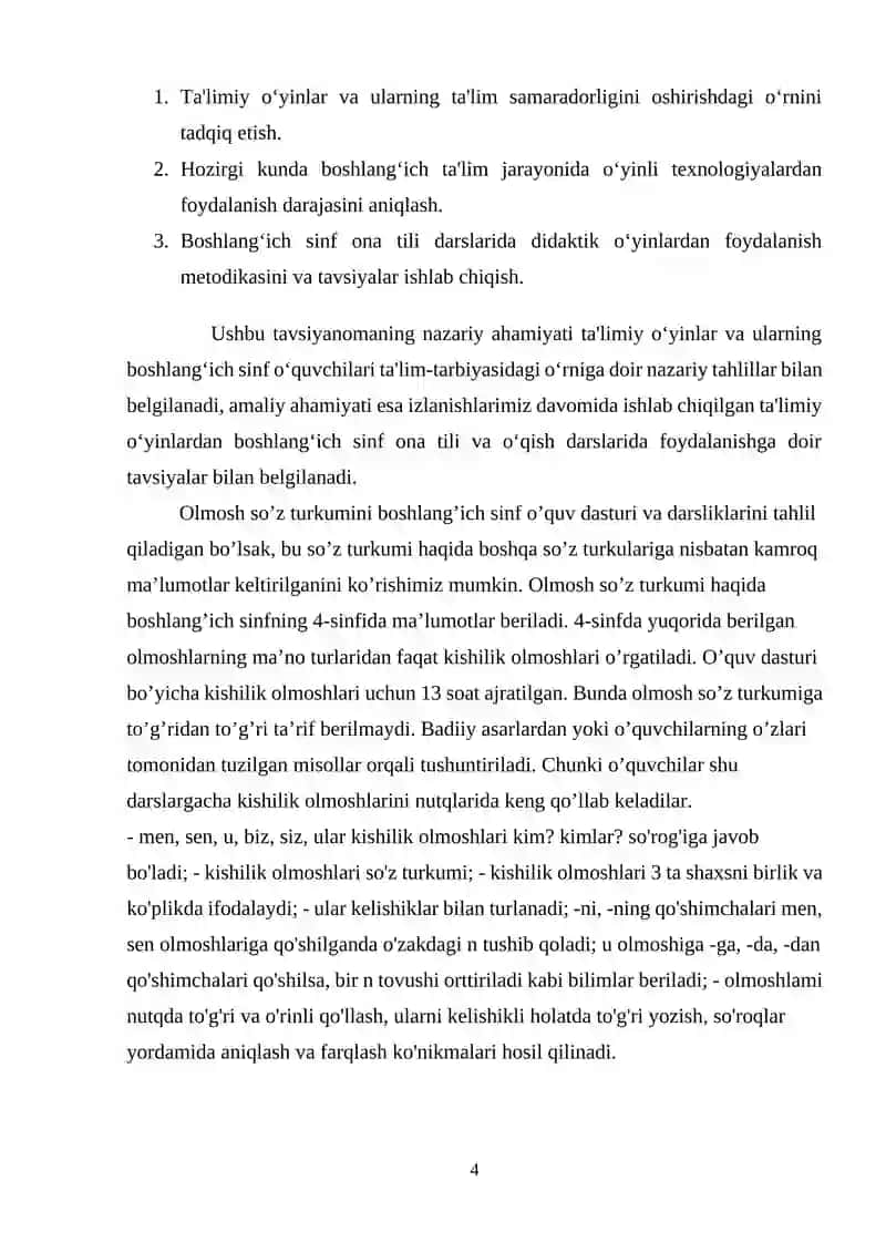 4-SINF ONA TILI DARSLARIDA KISHILIK OLMOSHLARINI OʻRGATISH TIZIMI 4