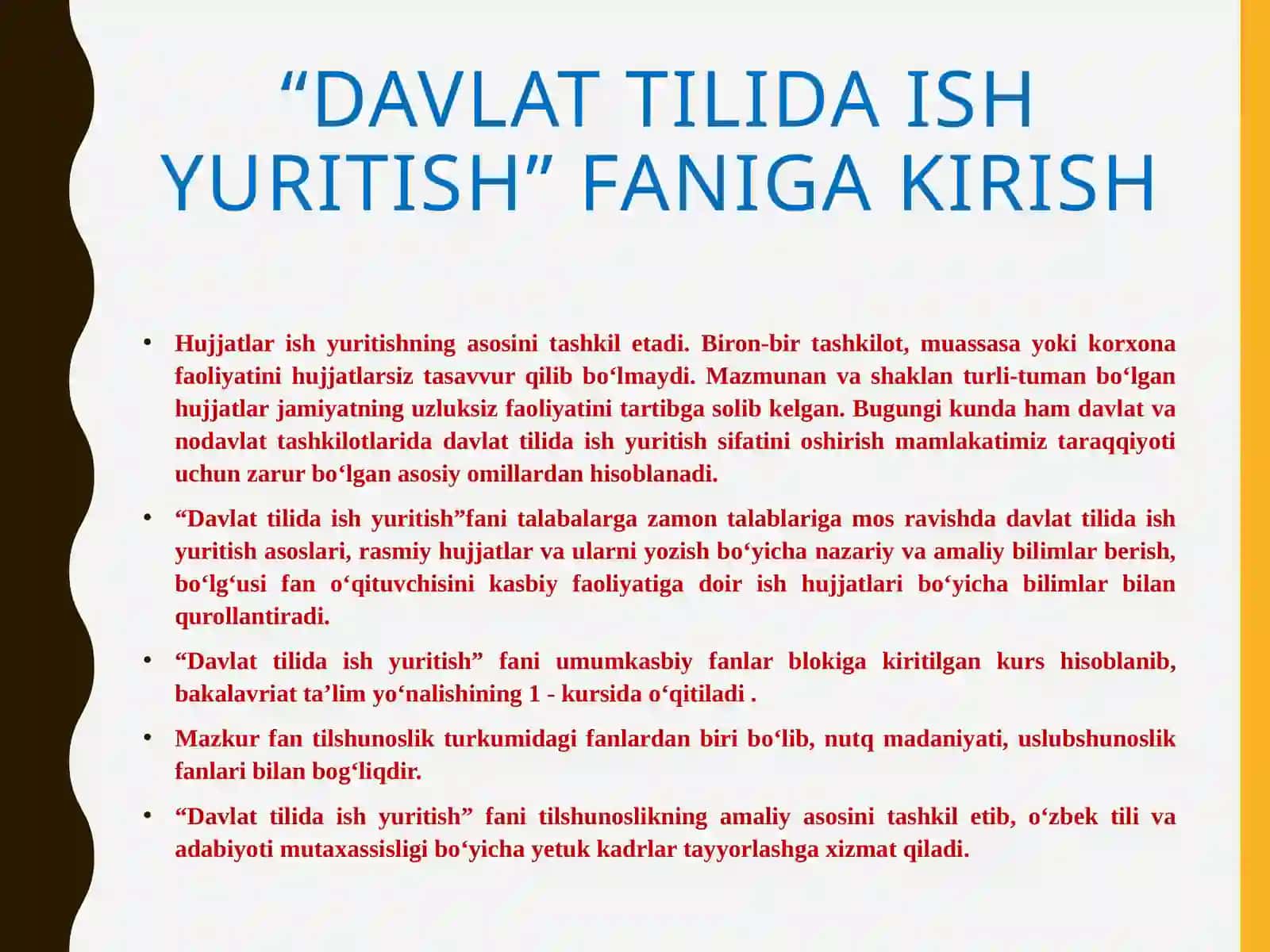 Davlat tilida ish yuritish fanining maqsad va vazifalari 4