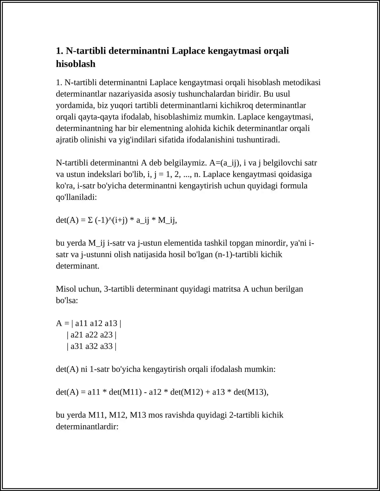 DITIRMINANTLAR N-TARTIBLI DITIRMINANTLARNING BA'ZI USULLARI 4