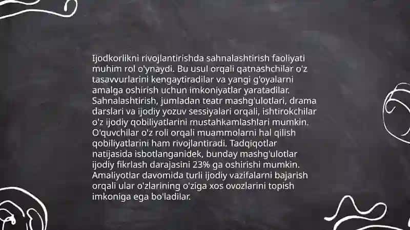 Sahnalashtirish faoliyati jarayonida bolalarda ijodkorlikni rivojlantirishning asosiy kriteriyalari 4