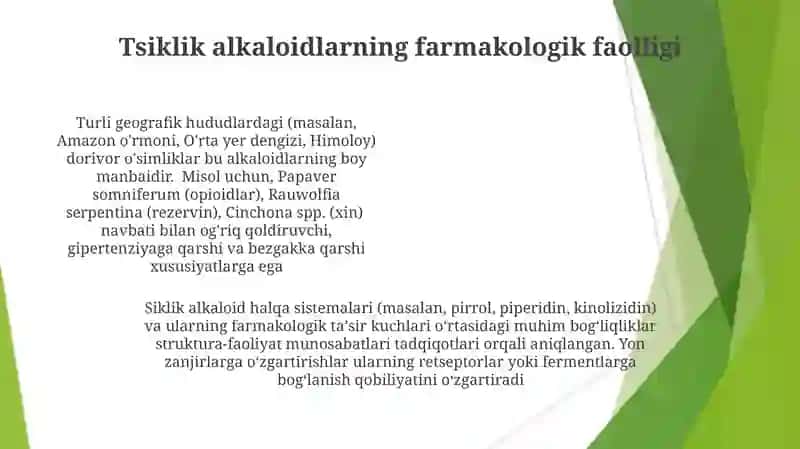 Dori-darmon o'simliklari va ularning alkaloid tarkibi 4