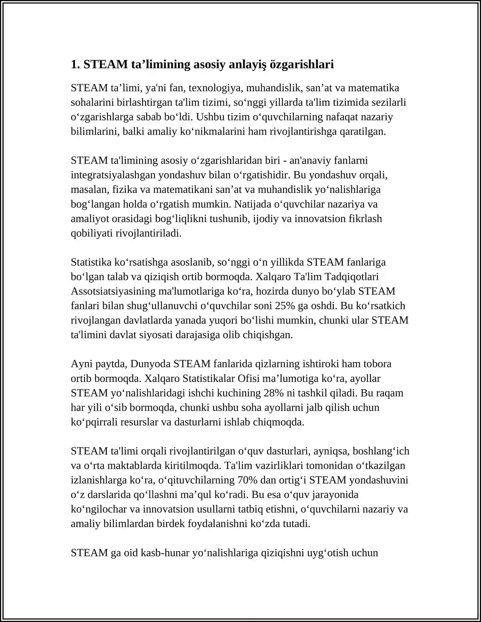 STEAM TA‘LIM TEXNOLOGIYASI TALABLARI ASOSIDA IJTIMOIY MUAMMOLARNI HAL QILISHGA QARATILGAN USLUBIY MATERIALLAR ISHLAB CHIQISH 4