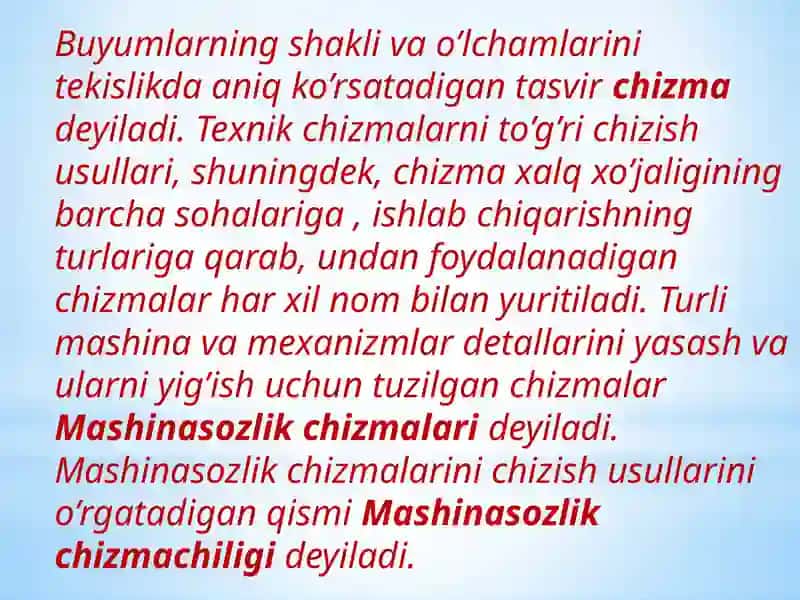 Chizmalarga oid standartlar. Formatlar. Masshtablar va chizma chiziqlari. Chizma shriftlari. 4