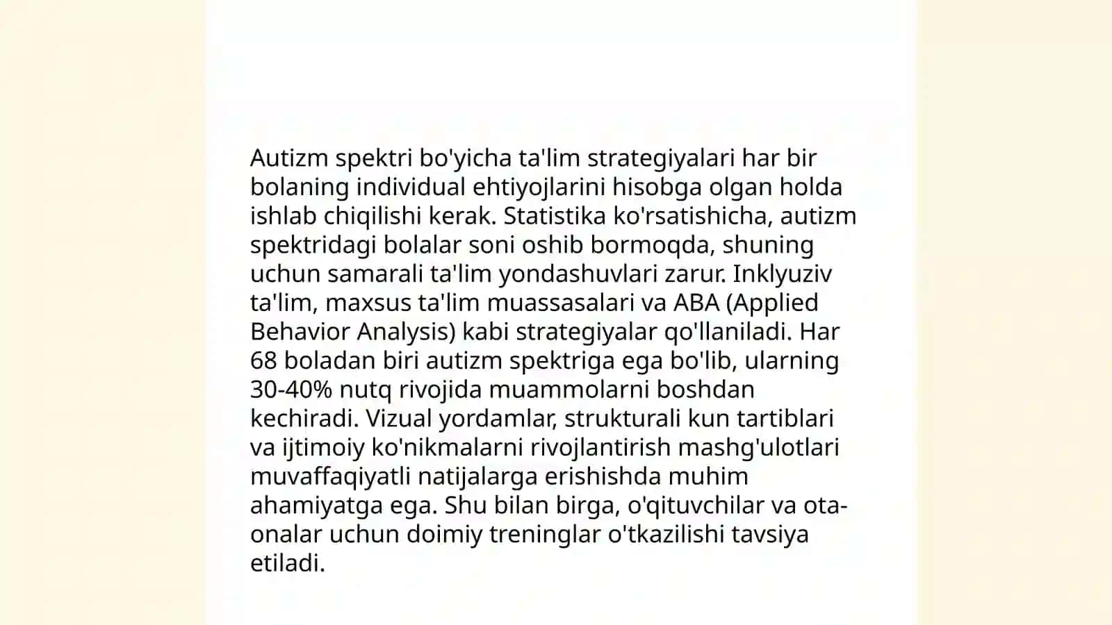 Autizim spektorli bolalarni taʼlimga tayyorlash 4