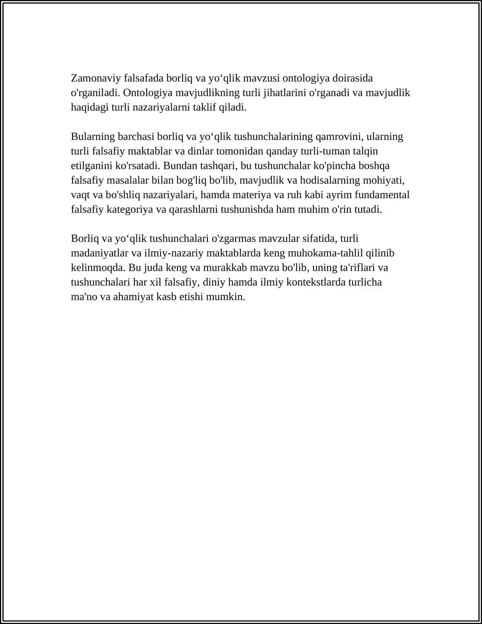 BORLIQ VA YOʻQLIK TUSHUNCHALARNING UMUMIY VA OʻZIGA XOS XUSUSIYATLARI 4