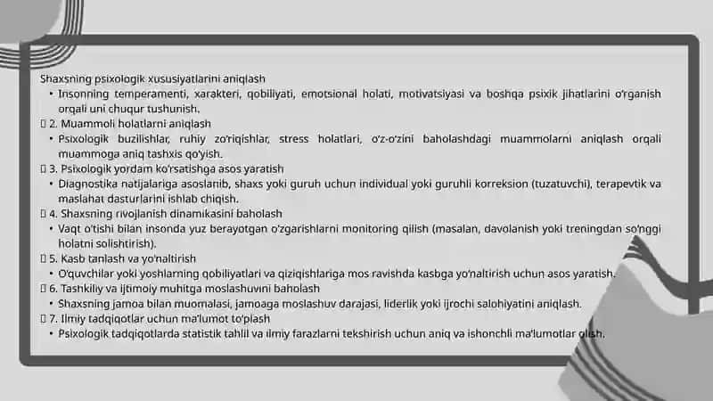 Psixologik diagnostika va ularning imkoniyatlari 4