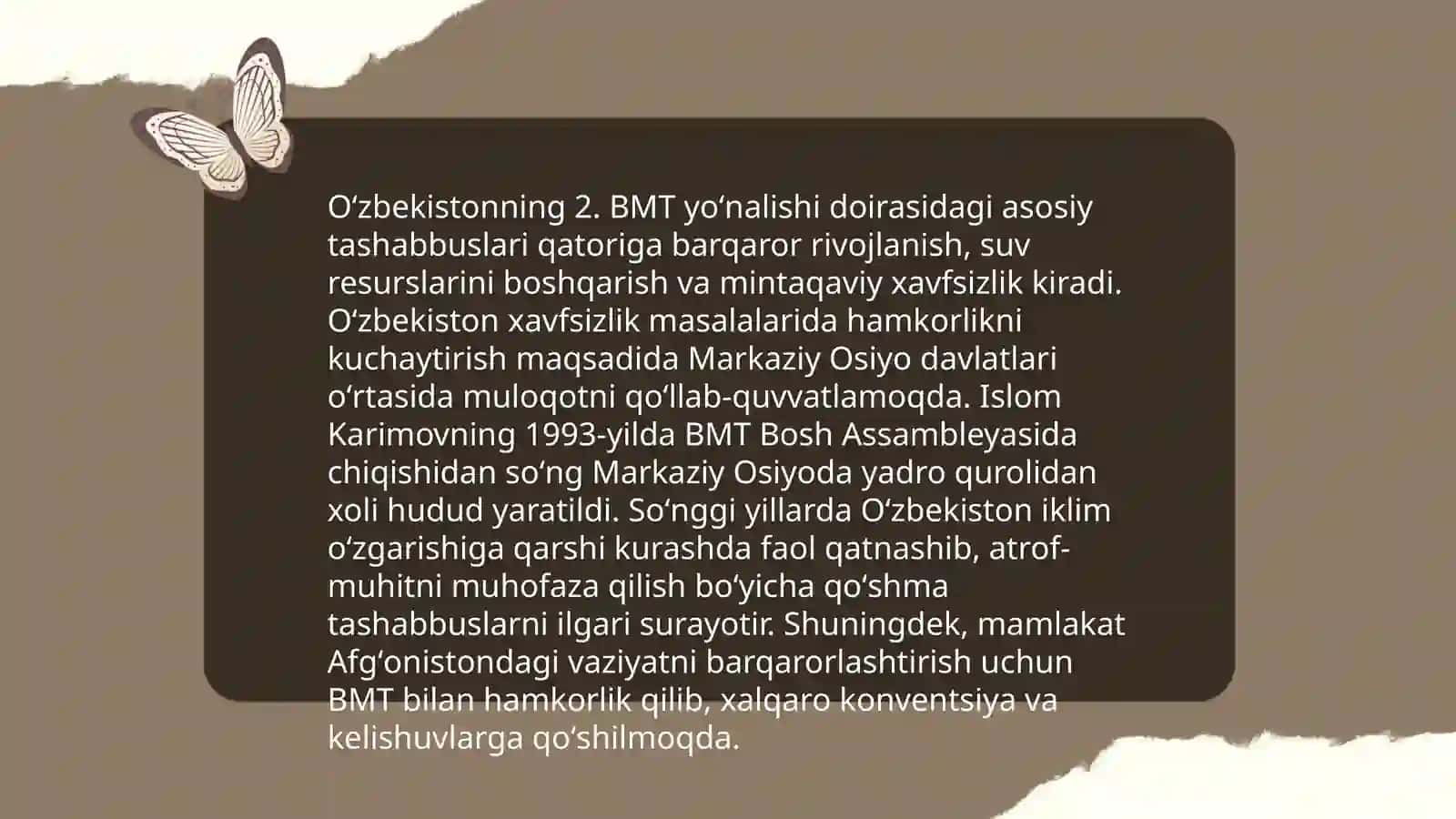 Oʻzbekiston BMTGA azo boʻlishi va jahon hamjamiyatidagi oʻziga xos oʻrni 4