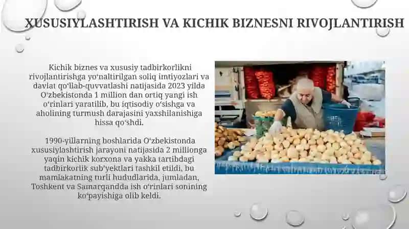 Ozbekistonda Iqtisodiy islohotlar va bozor munosabatlarining rivojlanishi 4