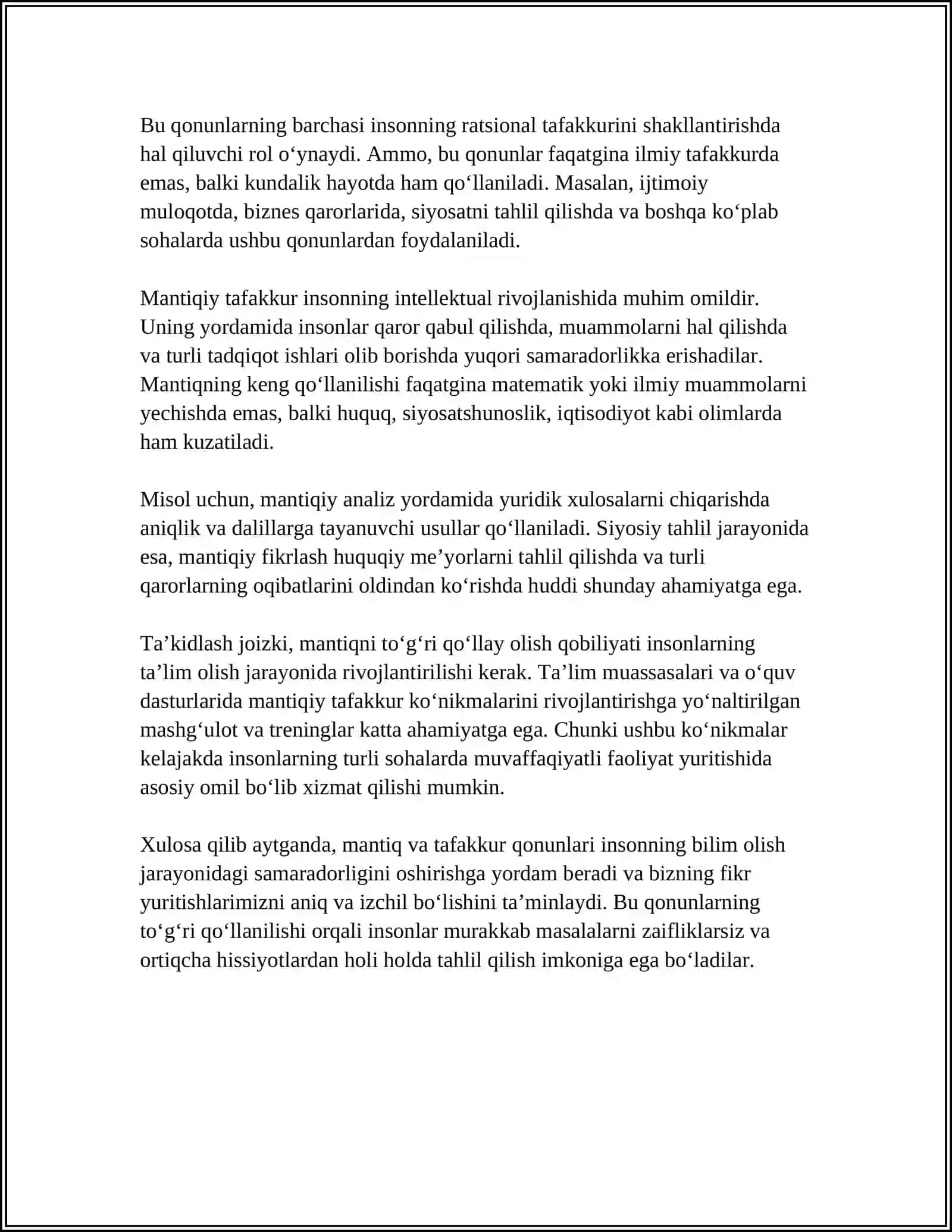 MANTIQ. TAFFAKUR QONUNLARI. MISOLLAR ORQALI TSHUNTIRISH 4