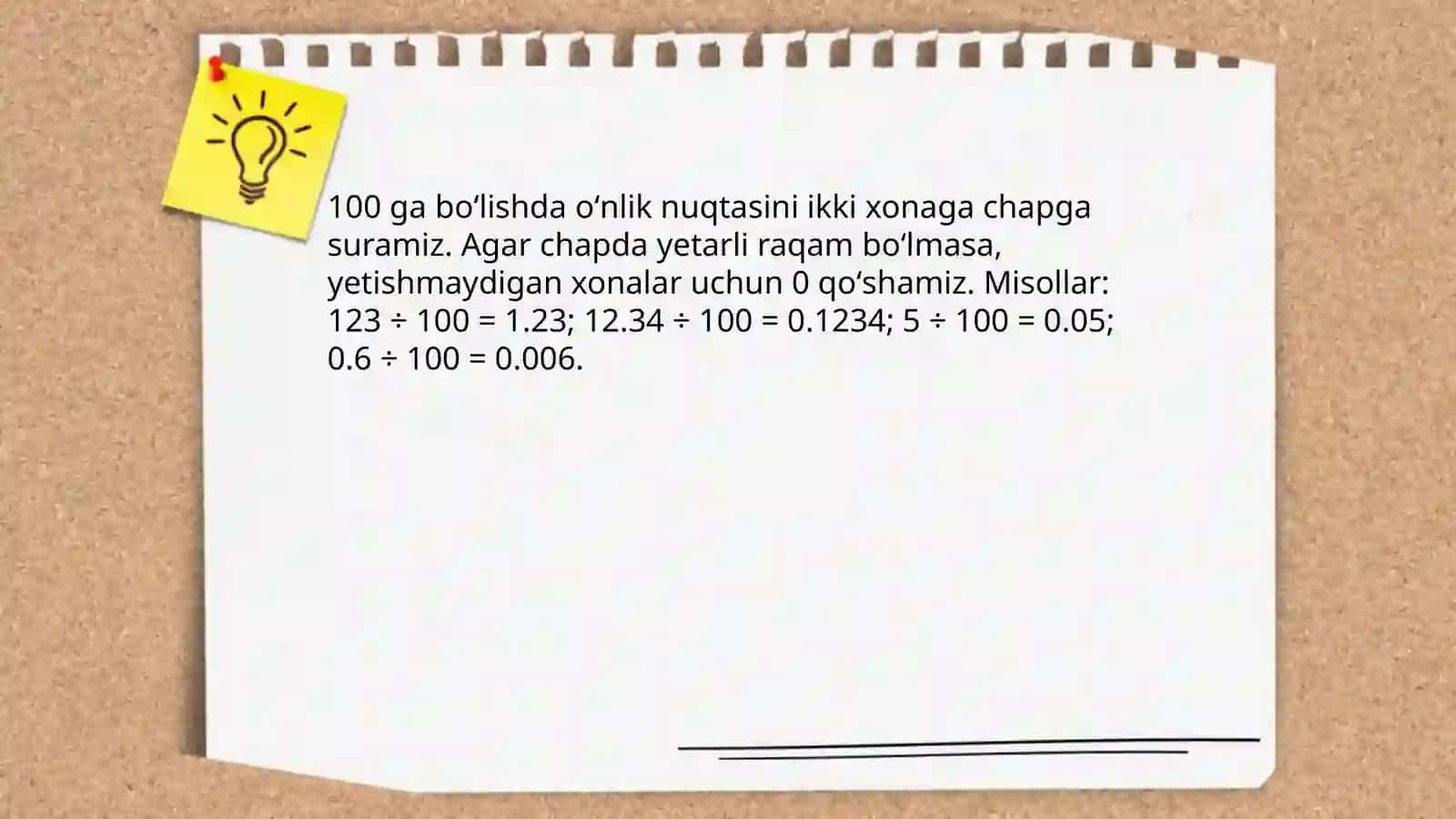 Oʻnli kasrlarni 10, 100 va 1000 ga boʻlish 4