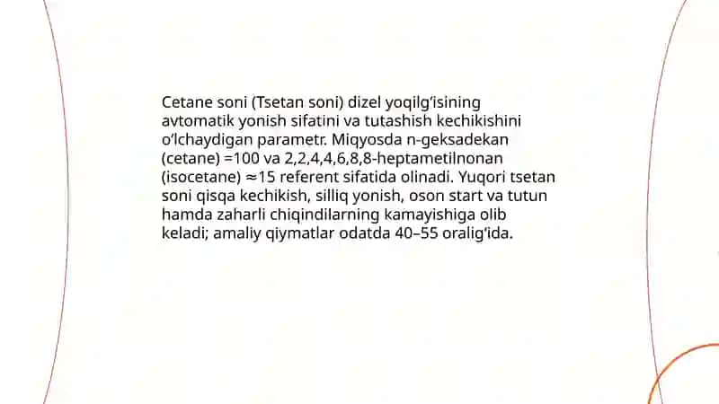 Motor yoqilgʻilarining oktan tsetan va lyuminometrik soni tushunchalari 4