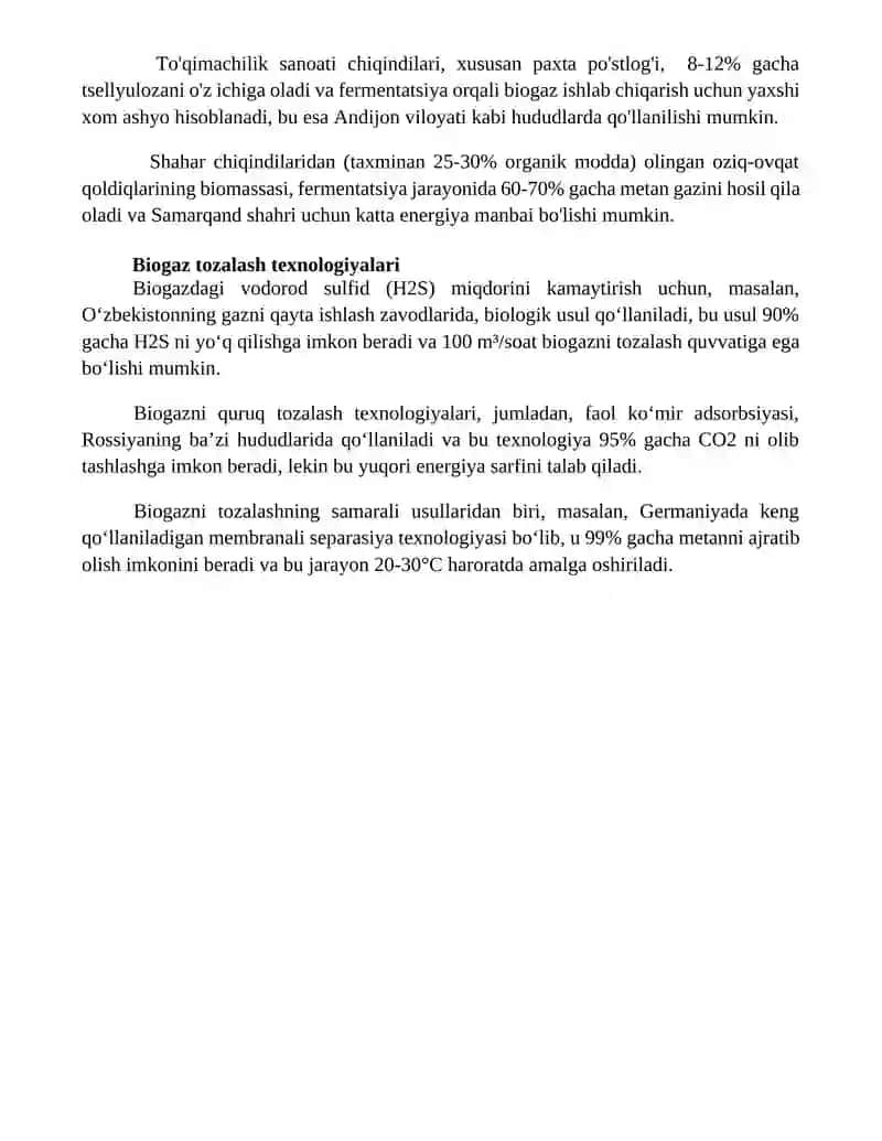 Biomassadan (Chiqindilardan) biogaz olish biotexnologiyasi 4