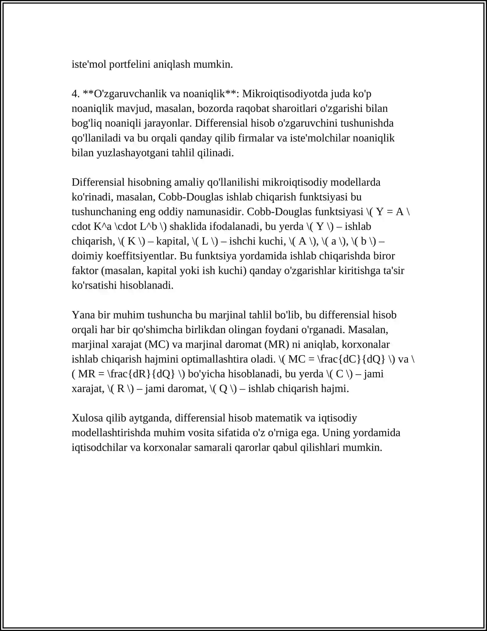 MIKROIQTISODIYOT VA MAKROIQTISODIYOTDA DIFFERENSIAL HISOB TADBIQLARI 4
