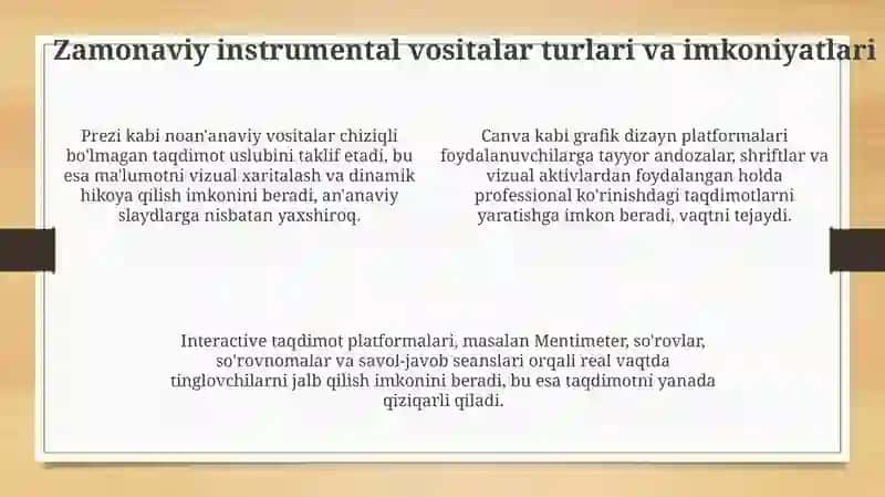 Taqdimotlarni ishlab chiqishning zamonaviy instrumental vositalari 4