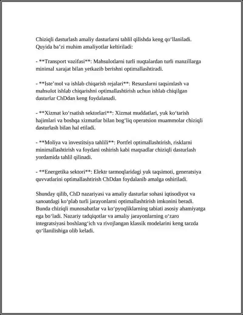 AMALIY DASTURLARIDAN FOYDALANIB CHIZIQLI DASTURLASH MASALALARINI YECHISH 4