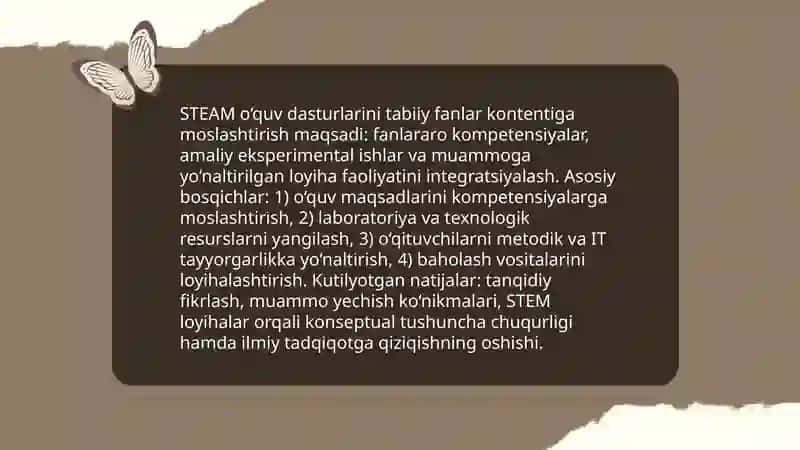 Umumiy oʻrta talim tizimida tabiiy fanlarda Steam texnologiyasini joriy etish 4