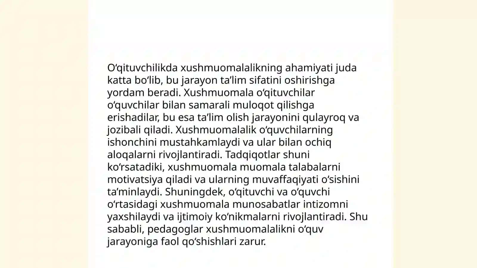 Pedagogik nazokat va xushmuomalalik, kasbiy pedagogik dilkashlikning o‘qituvchi hulq atvorida shakllanishi 4