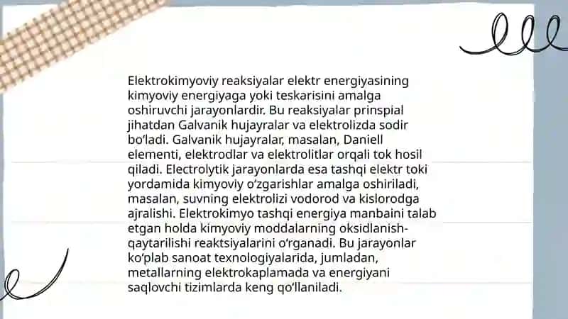 Elektrokimyo. Tibbiyotda elektro diagnostikaning asosi 4