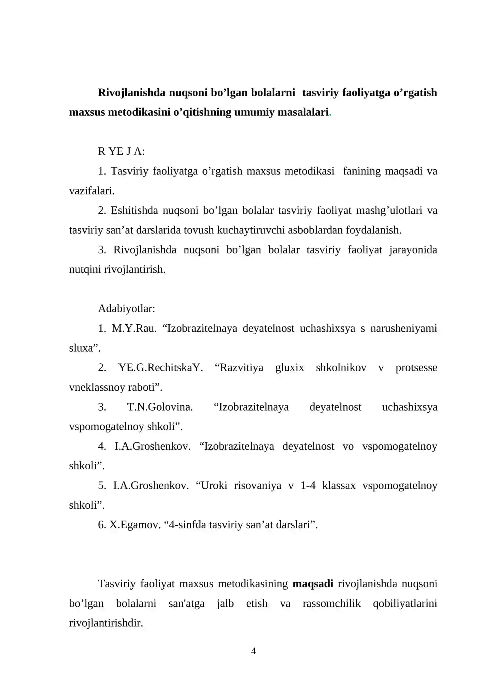 TASVIRIY FAOLIYATGA OʻRGATISH MAXSUS METODIKASI 4