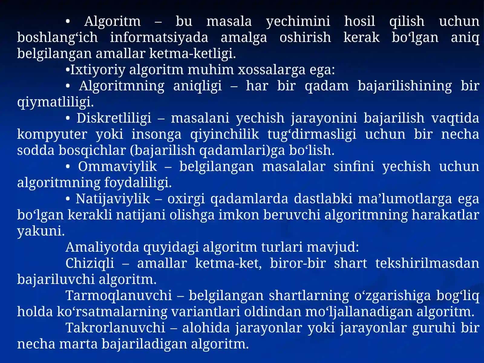ALGORITMLAR VA XISOBLASHLARNI MODELLARTIRISH 4