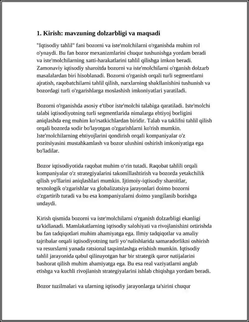 IQTISODIY TAXLIL FANIDAN BOZORNI VA ISTE'MOLCHILARNI O'RGANISH MAVZUSIDAGI REFERAT 4