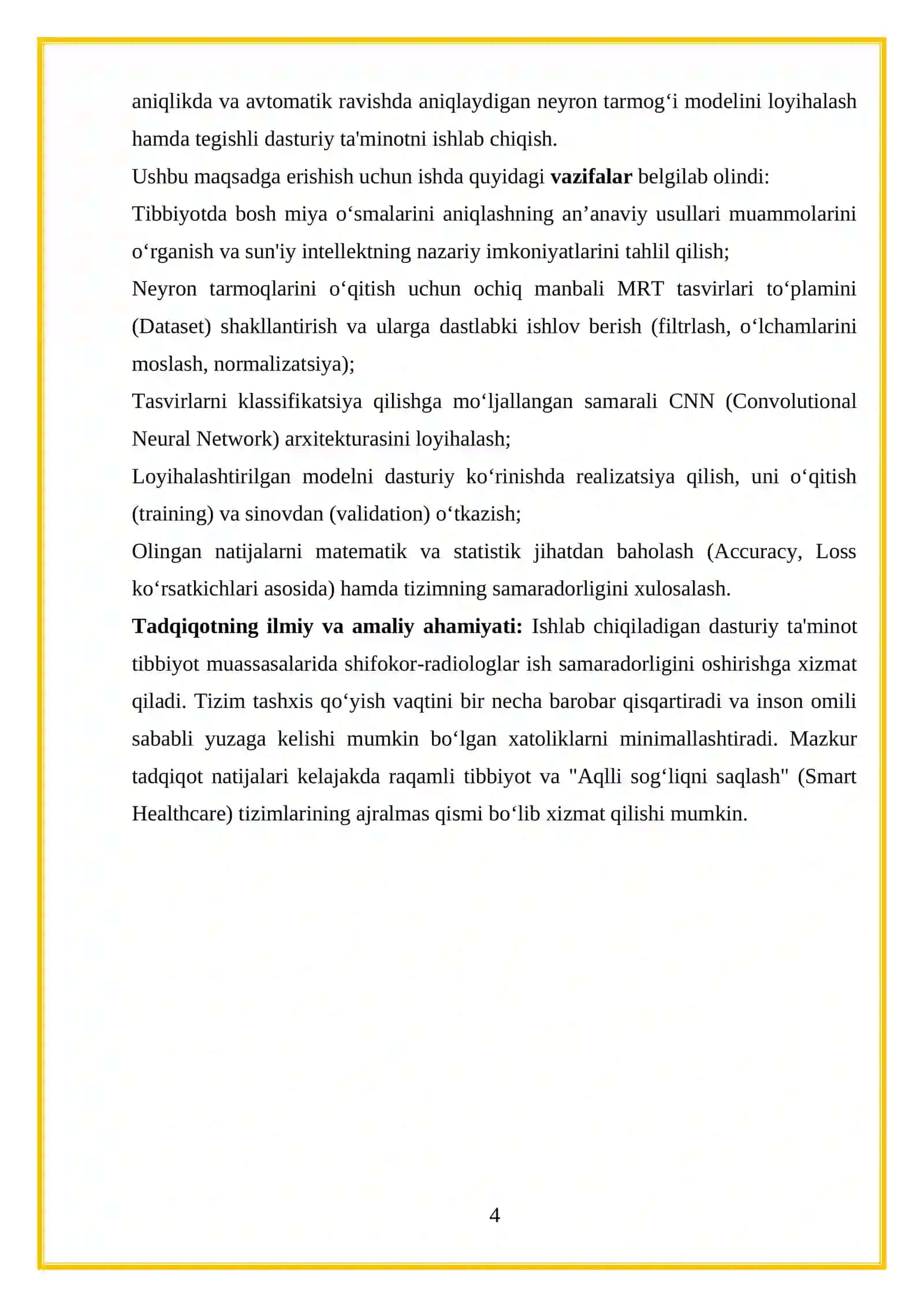 SUN’IY INTELLEKT DASTURIY VOSITALARI ASOSIDA BOSH MIYA RAK KASALLIGINI ANIQLASH DASTURINI ISHLAB CHIQISH 4