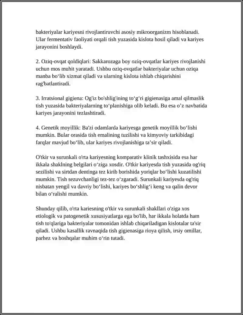 O‘rta kariesning o'tkir va surunkali shakllarining etiologiyasi va patogenezisi 4