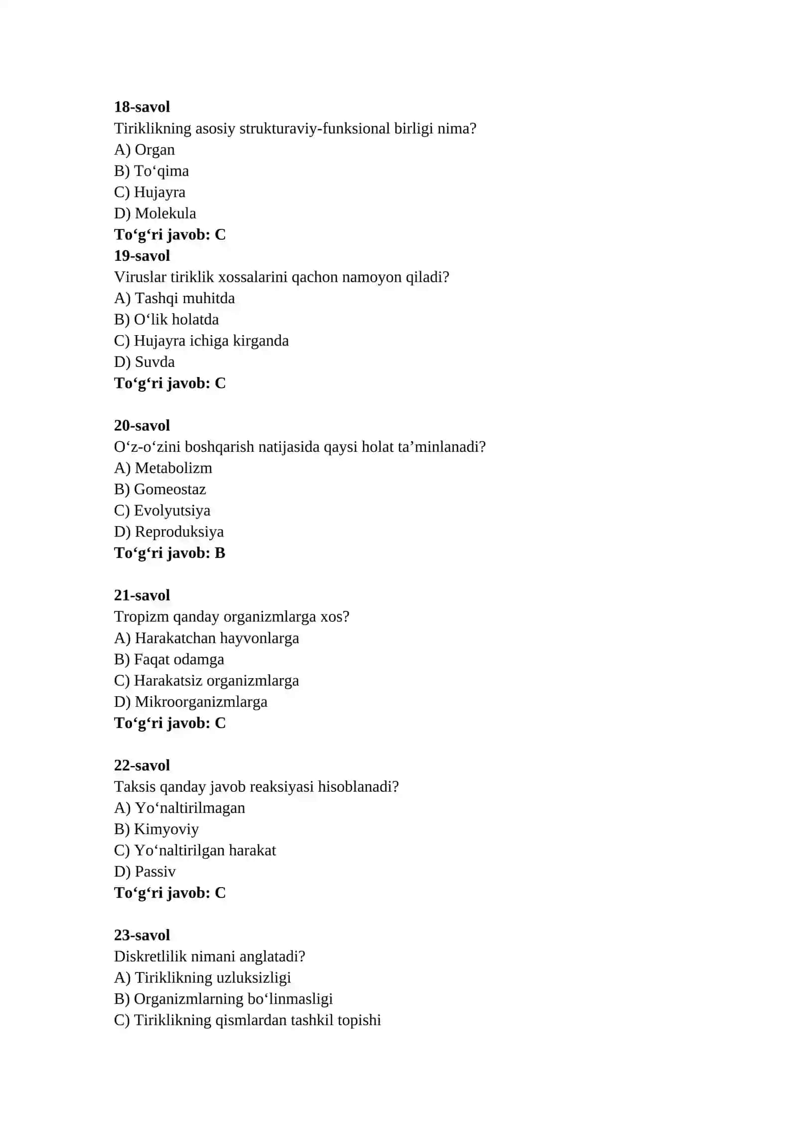 Tibbiy Biologiy fanidan yakuniy test 4