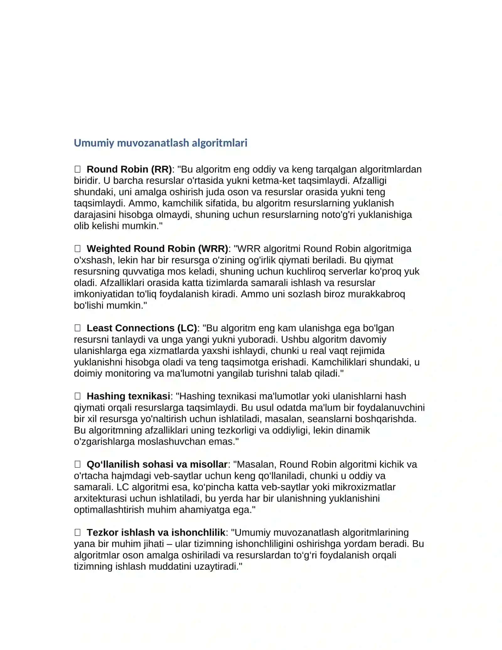 Muvozanatlash algoritmlari: muvozanatlashning umumiy va hususiy algoritmlari 4