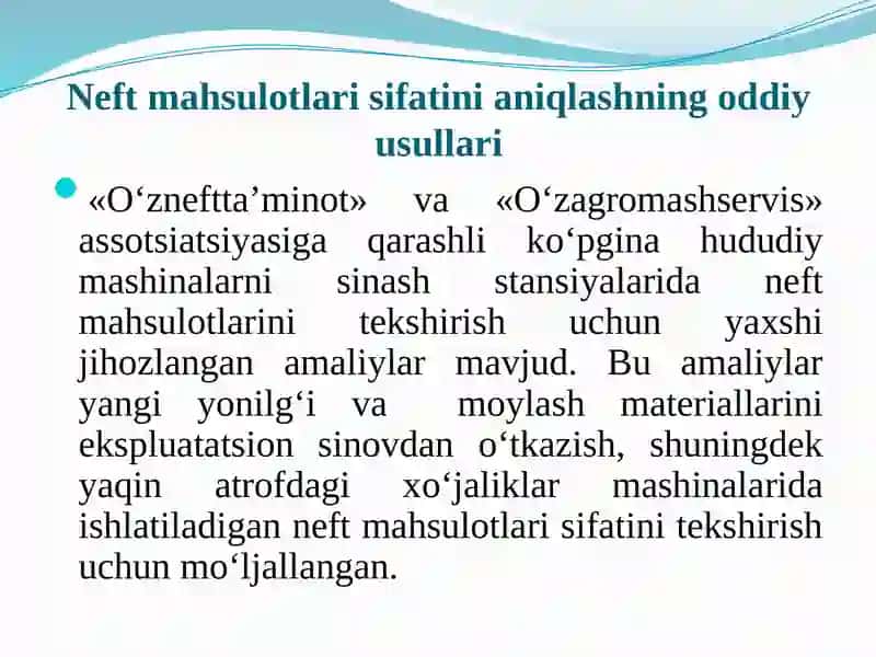 Neft mahsulotlari sifat ko'rsatkichlarini aniqlash 4