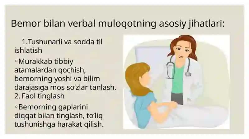Bemor bilan verbal muloqot ko'nikmalari 4