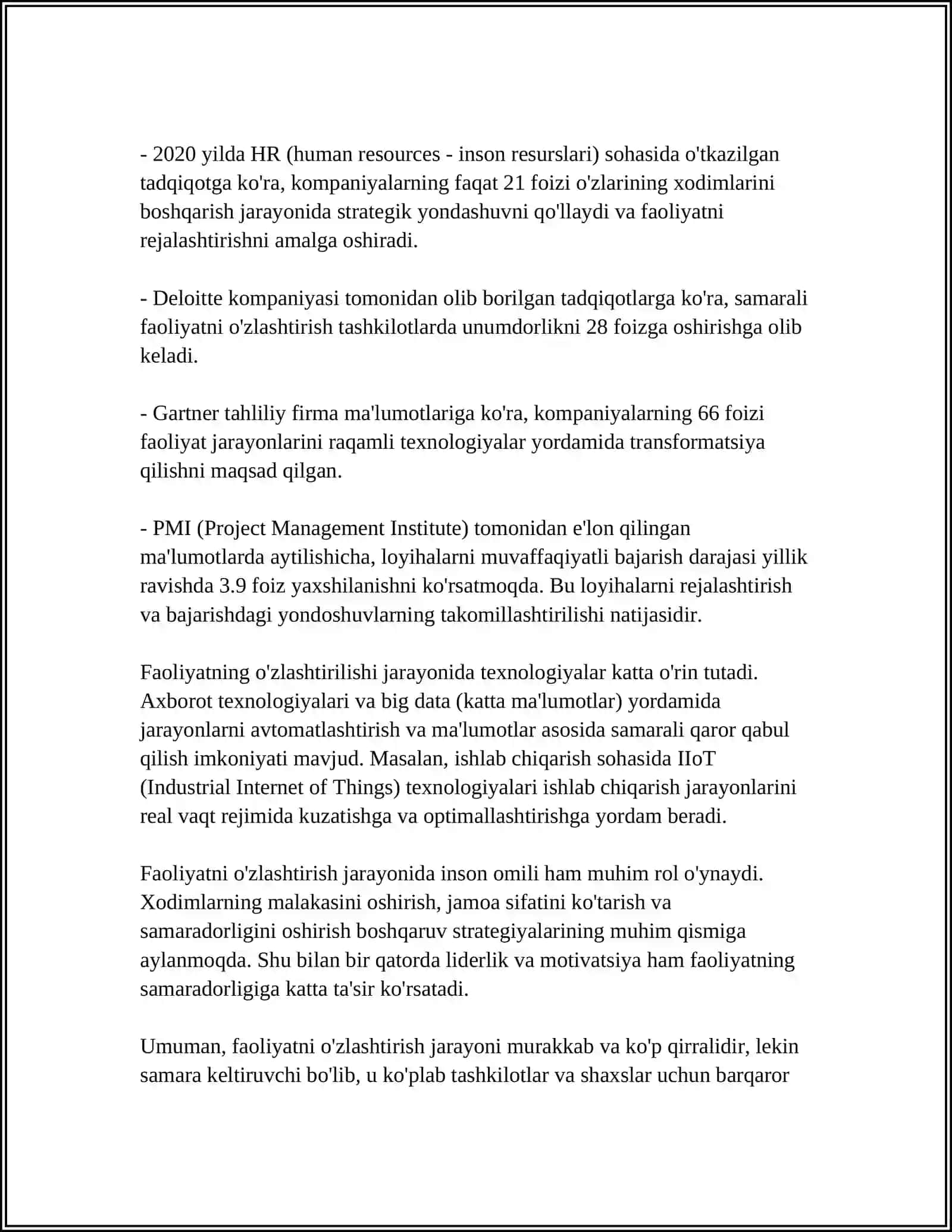 MUSTAQIL ISH Mavzu: FAOLIYATNING O'ZLASHTIRILISHI VA MALAKALARNI EGALLASH 4