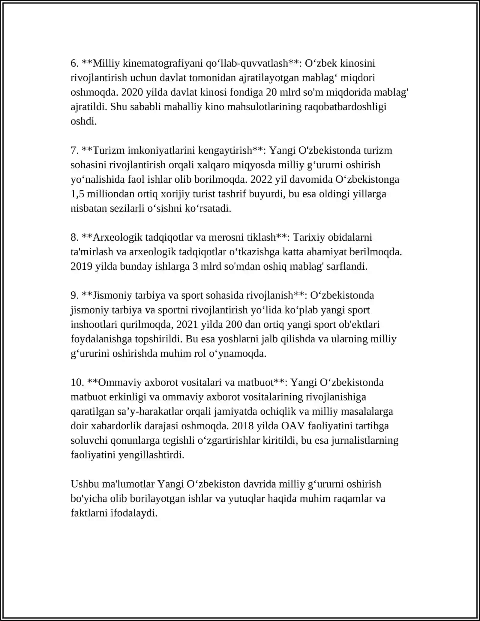 YANGI OʻZBEKISTONDA AMALGA OSHIRAYOTGAN MANAVIY OZGARISHLAR 4
