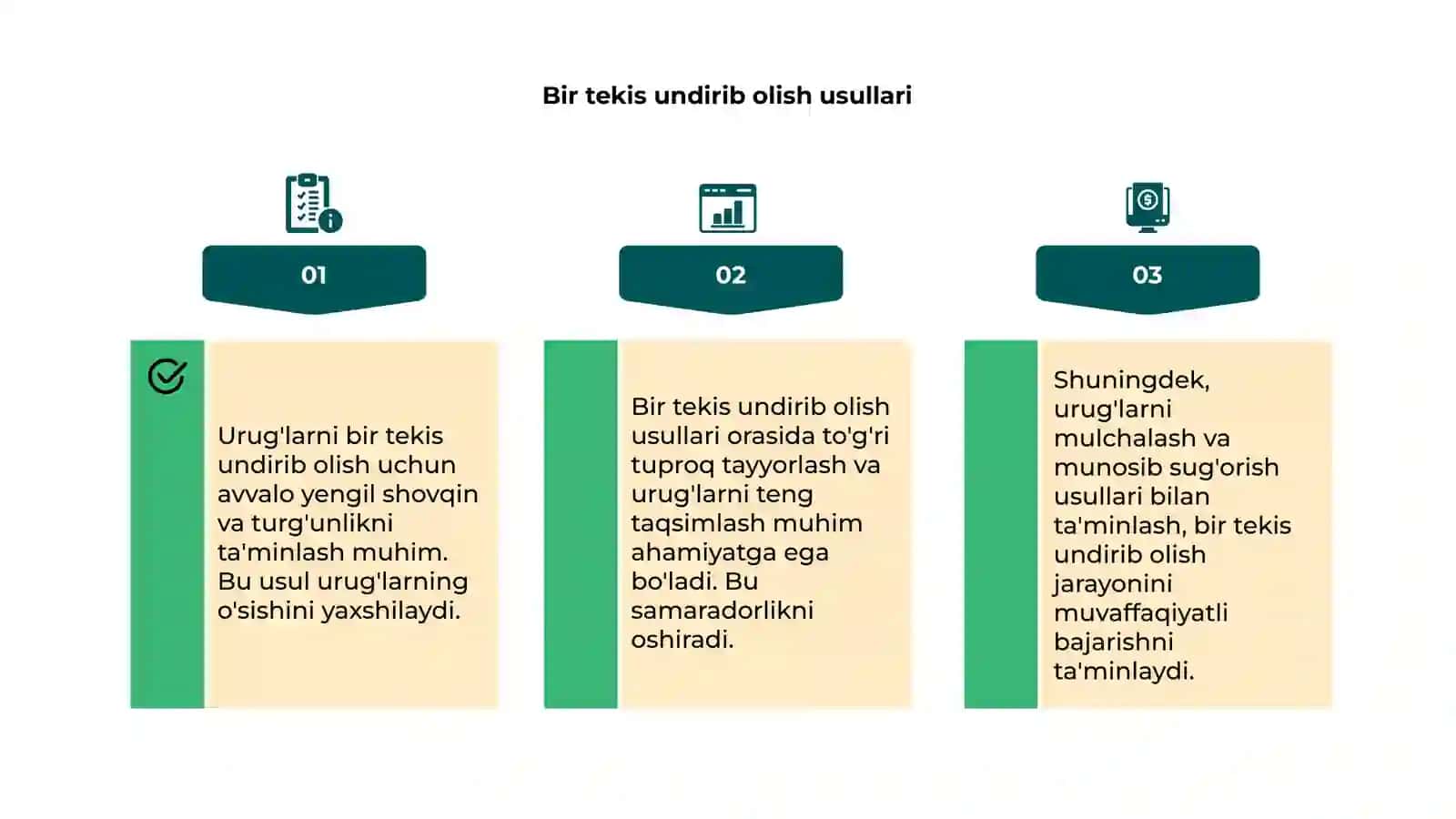 Urug'larni bir tekis undirib olish tadbirlari 4