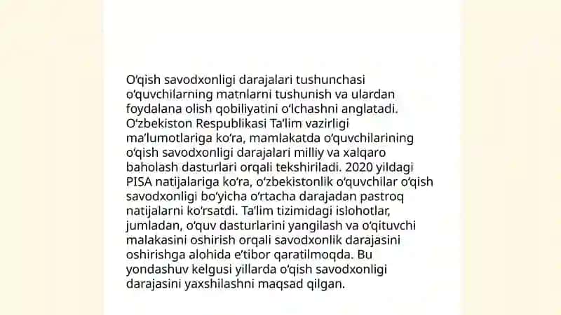 PISA bo'yicha o'qish savodxonligi 4