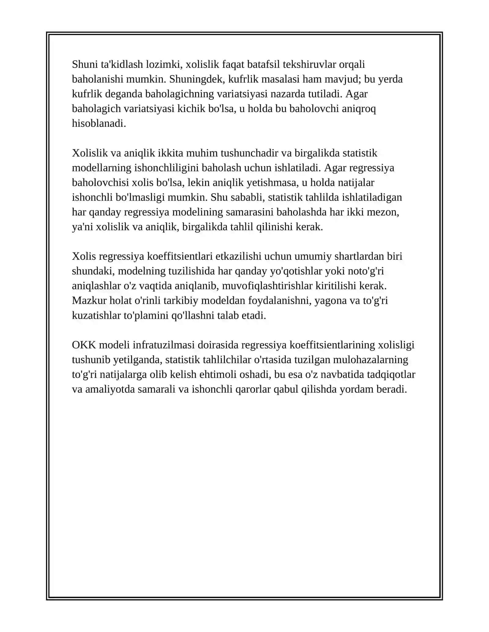 REGRESSIYA KOEFFITSIENTLARINING XOLISLIGI. REGRESSIYA KOEFFITSIENTLARINING ANIQLIGI 4