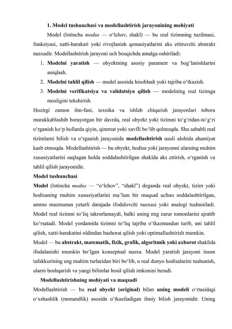 MODELLARNING REAL OBYEKTGA NISBATAN MONANDLIGINI ANIQLASH USULLARI 4