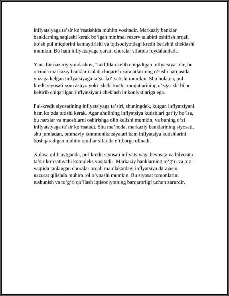 Pul-kredit siyosatlarining infliyatsiyaga ta'siri 4