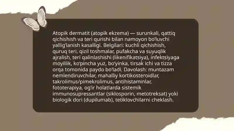 Dermatitlar. Egzima. Nevrodermit kasalliklari 4